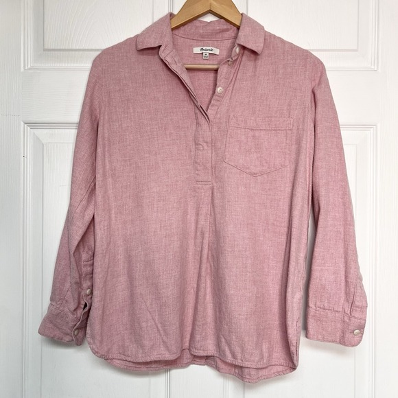 Madewell Tops - Madewell Womens XS Pink Tunic Back Button Up Classic Gorpcore Cabincore Cozy